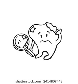 examination of a broken diseased tooth oral hygiene, vector