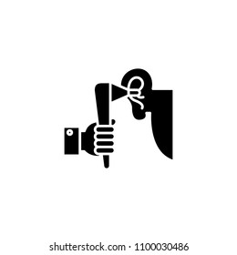 Examination by otolaryngologist black icon concept. Examination by otolaryngologist flat  vector symbol, sign, illustration.