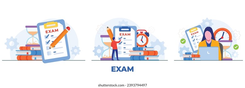 examination concept, online test, Education concept flat illustration, Student characters facing online exams vector illustrations set