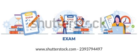 examination concept, online test, Education concept flat illustration, Student characters facing online exams vector illustrations set