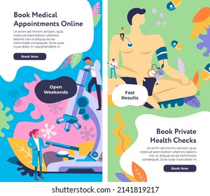 Examination At Doctor, Private Health Checkup Online Appointment And Booking Medical Meeting With Doc. Clinics And Hospital, Website With Schedule And Free Dates For Patients. Vector In Flat