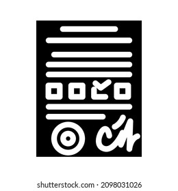 examination documents glyph icon vector. examination documents sign. isolated contour symbol black illustration