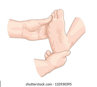 Examination of the foot. Vector illustration.