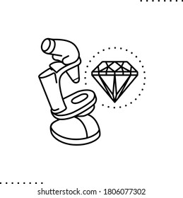 Examination of a gemstone, an inspection of jewelry stone with microscope vector icon in outlines