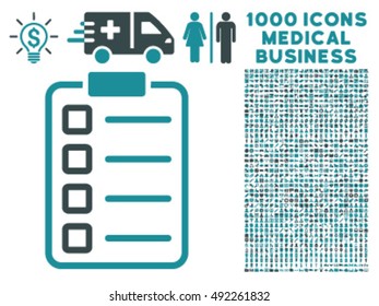 Examination icon with 1000 medical business soft blue vector pictographs. Set style is flat bicolor symbols, white background.