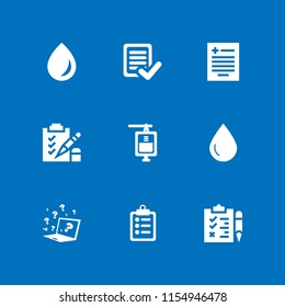 examination icon. 9 examination set with exam, medical notes symbol of a list paper on a clipboard, test and quiz vector icons for web and mobile app