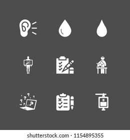 examination icon. 9 examination set with x ray, blood, ear and exam vector icons for web and mobile app