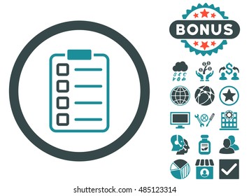Examination icon with bonus images. Vector illustration style is flat iconic bicolor symbols, soft blue colors, white background.