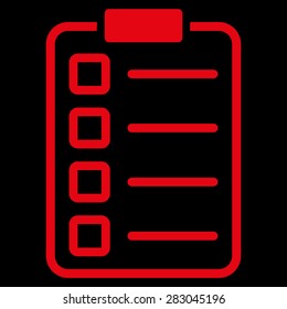 Examination icon from Business Bicolor Set. Vector style: flat symbol, red color, rounded angles, black background.