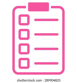 Examination icon from Business Bicolor Set. Vector style: flat symbol, pink color, rounded angles, white background.