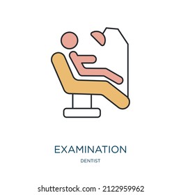 examination icon from dentist collection. Thin outline examination, business, health detailed offset lineal color icon isolated on white background. Line vector examination sign, symbol for web and 