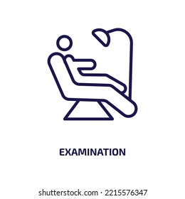 icono de examen de la colección de dentistas. Examen lineal delgado, prueba, marca el icono de contorno aislado en fondo blanco. Signo de exploración de vectores de línea, símbolo para web y móvil