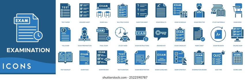 Ícone Exame. Papel de teste, Folha de resposta, Sala de exames, Múltipla escolha e Folha de perguntas