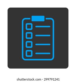 Examination icon. Vector style is blue and gray colors, flat rounded square button on a white background.