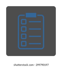 Examination icon. Vector style is cobalt and gray colors, flat rounded square button on a white background.