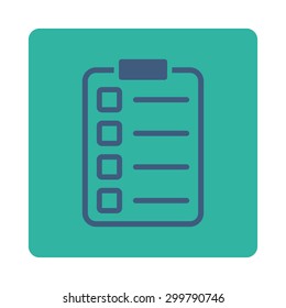 Examination icon. Vector style is cobalt and cyan colors, flat rounded square button on a white background.