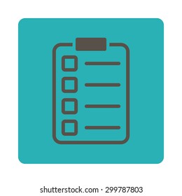 Examination icon. Vector style is grey and cyan colors, flat rounded square button on a white background.