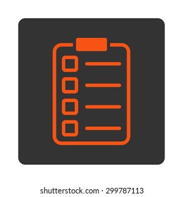 Examination icon. Vector style is orange and gray colors, flat rounded square button on a white background.