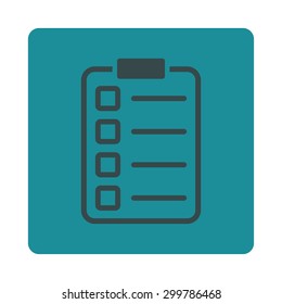 Examination icon. Vector style is soft blue colors, flat rounded square button on a white background.