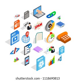 Examination icons set. Isometric set of 25 examination vector icons for web isolated on white background