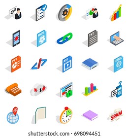 Examination icons set. Isometric set of 25 examination vector icons for web isolated on white background