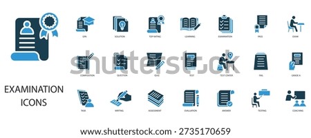 examination icons set outline and Flat Style,transparent background