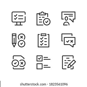 Examination line icons set. Modern graphic design concepts, black stroke linear symbols, simple outline elements collection. Vector line icons