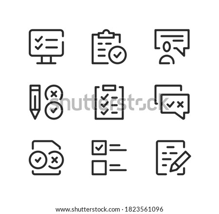 Examination line icons set. Modern graphic design concepts, black stroke linear symbols, simple outline elements collection. Vector line icons