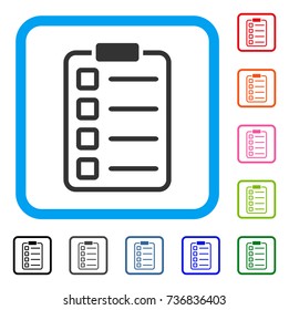 Examination List icon. Flat grey pictogram symbol in a light blue rounded rectangle. Black, gray, green, blue, red, orange color additional versions of Examination List vector.