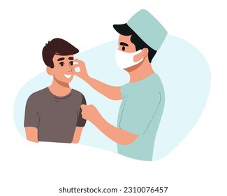 Examination of the nose before rhinoplasty. ENT doctor touching nose and consulting female patient in medical clinic before septoplasty operation