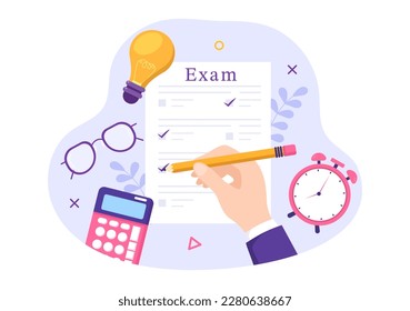 Examination Paper Illustration with Kids, Online Exam, Form, Papers Answers, Survey or Internet Quiz in Cartoon Hand Drawn for Landing Page Templates