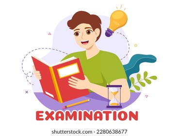 Examination Paper Illustration with Kids, Online Exam, Form, Papers Answers, Survey or Internet Quiz in Cartoon Hand Drawn for Landing Page Templates