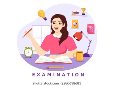 Examination Paper Illustration with Kids, Online Exam, Form, Papers Answers, Survey or Internet Quiz in Cartoon Hand Drawn for Landing Page Templates