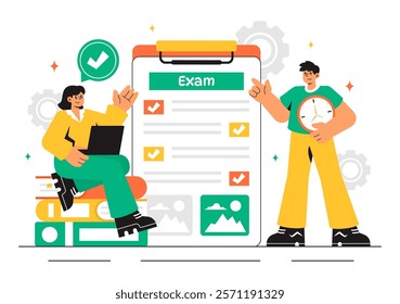 Examination Paper Vector Illustration Featuring an Online Exam, Answer Sheets, Forms, Surveys, and Internet Quizzes in a Flat Style Cartoon Background