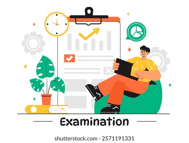 Examination Paper Vector Illustration Featuring an Online Exam, Answer Sheets, Forms, Surveys, and Internet Quizzes in a Flat Style Cartoon Background