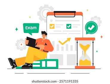 Examination Paper Vector Illustration Featuring an Online Exam, Answer Sheets, Forms, Surveys, and Internet Quizzes in a Flat Style Cartoon Background