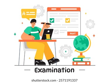 Examination Paper Vector Illustration Featuring an Online Exam, Answer Sheets, Forms, Surveys, and Internet Quizzes in a Flat Style Cartoon Background