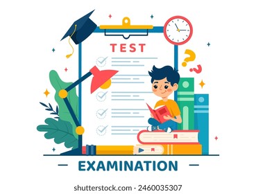 Examination Paper Vector Illustration with Online Exam, Form, Papers Answers, Survey or Internet Quiz in Flat Kids Cartoon Background Design