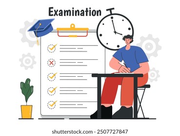 Examination Paper Vector Illustration with Online Exam, Form, Papers Answers, Survey or Internet Quiz in Flat Style Cartoon Background