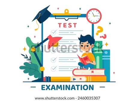 Examination Paper Vector Illustration with Online Exam, Form, Papers Answers, Survey or Internet Quiz in Flat Kids Cartoon Background Design