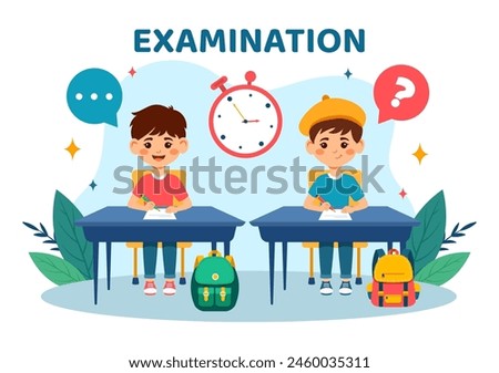 Examination Paper Vector Illustration with Online Exam, Form, Papers Answers, Survey or Internet Quiz in Flat Kids Cartoon Background Design