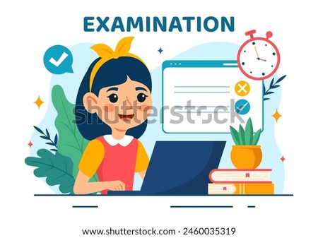 Examination Paper Vector Illustration with Online Exam, Form, Papers Answers, Survey or Internet Quiz in Flat Kids Cartoon Background Design