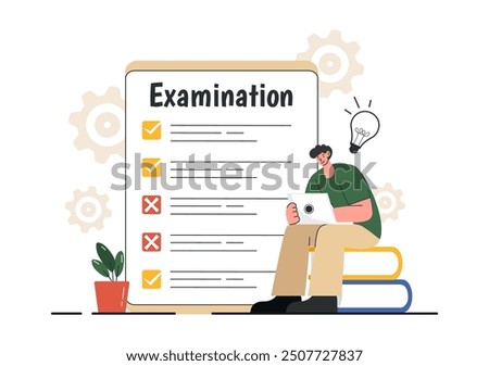 Examination Paper Vector Illustration with Online Exam, Form, Papers Answers, Survey or Internet Quiz in Flat Style Cartoon Background