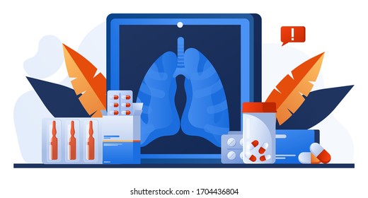 Examination patients lungs with tuberculosis, lung cancer, asthma diseases, coronavirus, infection. Pulmonology or respiratory medicine. Pharmacy, drugs and pills. Chest x-ray. Lung radiography image