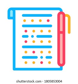Examination Sheet with Pen Icon Vector. Outline Examination Sheet with Pen Sign. Isolated Contour Symbol Illustration