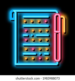 Examination Sheet with Pen neon light sign vector. Glowing bright icon Examination Sheet with Pen sign. transparent symbol illustration
