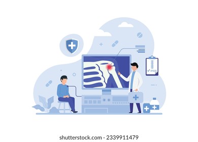 Examination of shoulder joint pain with x-rays illustration concept