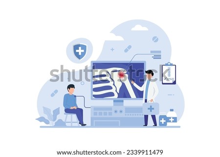 Examination of shoulder joint pain with x-rays illustration concept