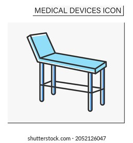  Examination table color icon. Special device for examining patience health. Treatment. Healthcare. Hospital. Medical devices concept. Isolated vector illustration