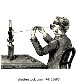 Examination under the magnifying glass - vintage engraved illustration - "Manuel des hospitalière et des garde-malaldes"  edited by  Librairie Poussielgue - Paris 1907